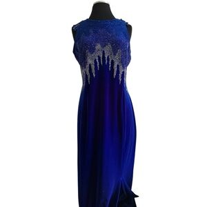 Handmade royal blue beaded dress velvet fabric approx size Large